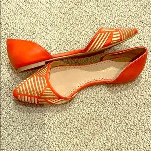 Restricted orange embroidered D’orsay flats sz 7